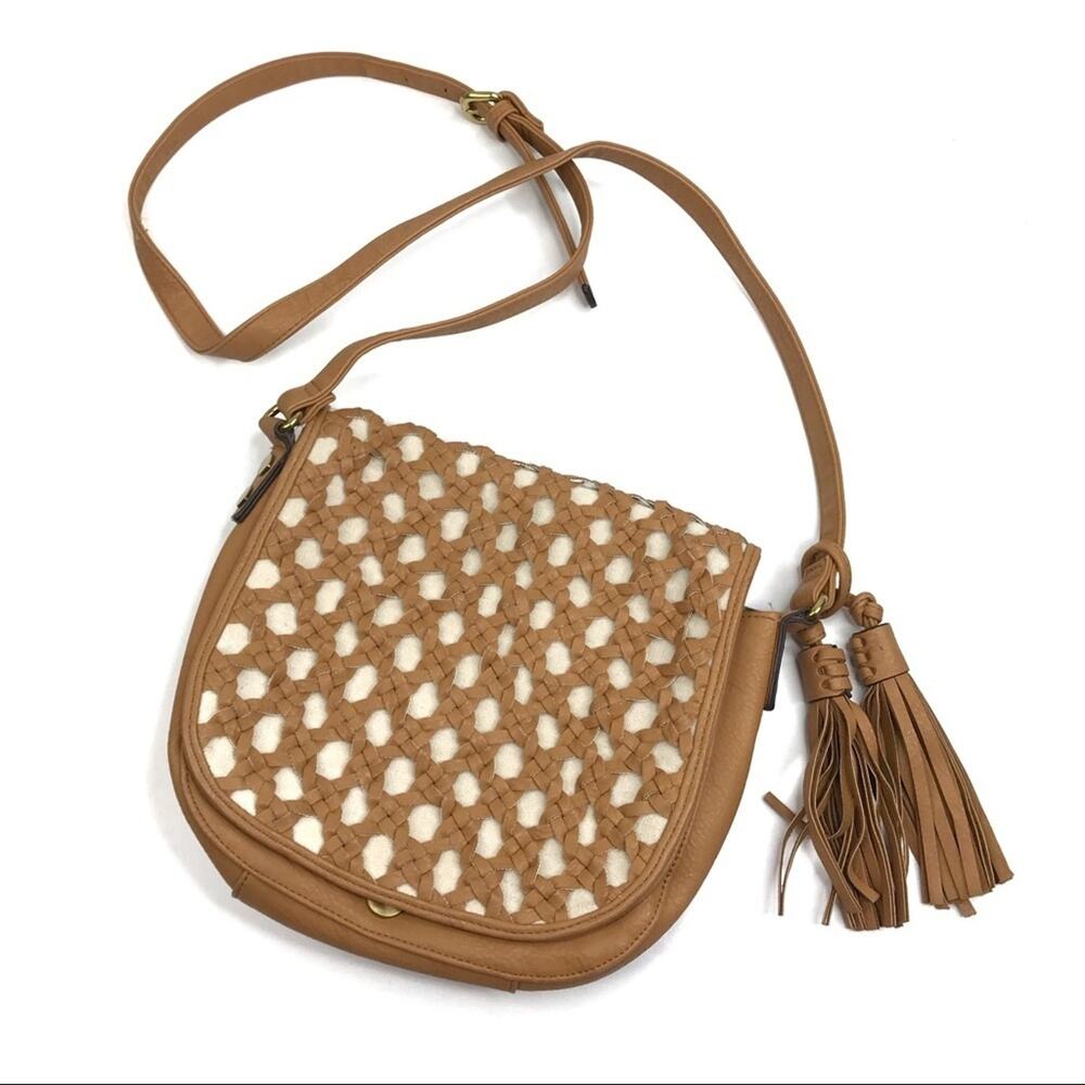 Big Buddha Brown Faux Leather Braided Boho Western Purse Crossbody